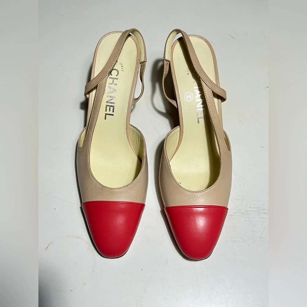 CHANEL Women's Red and Beige Heels